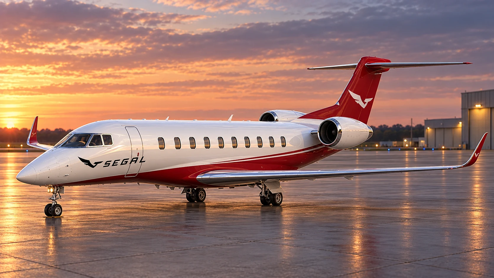 Gulfstream G700 in Segal livery, front three-quarter — illustrative rendering