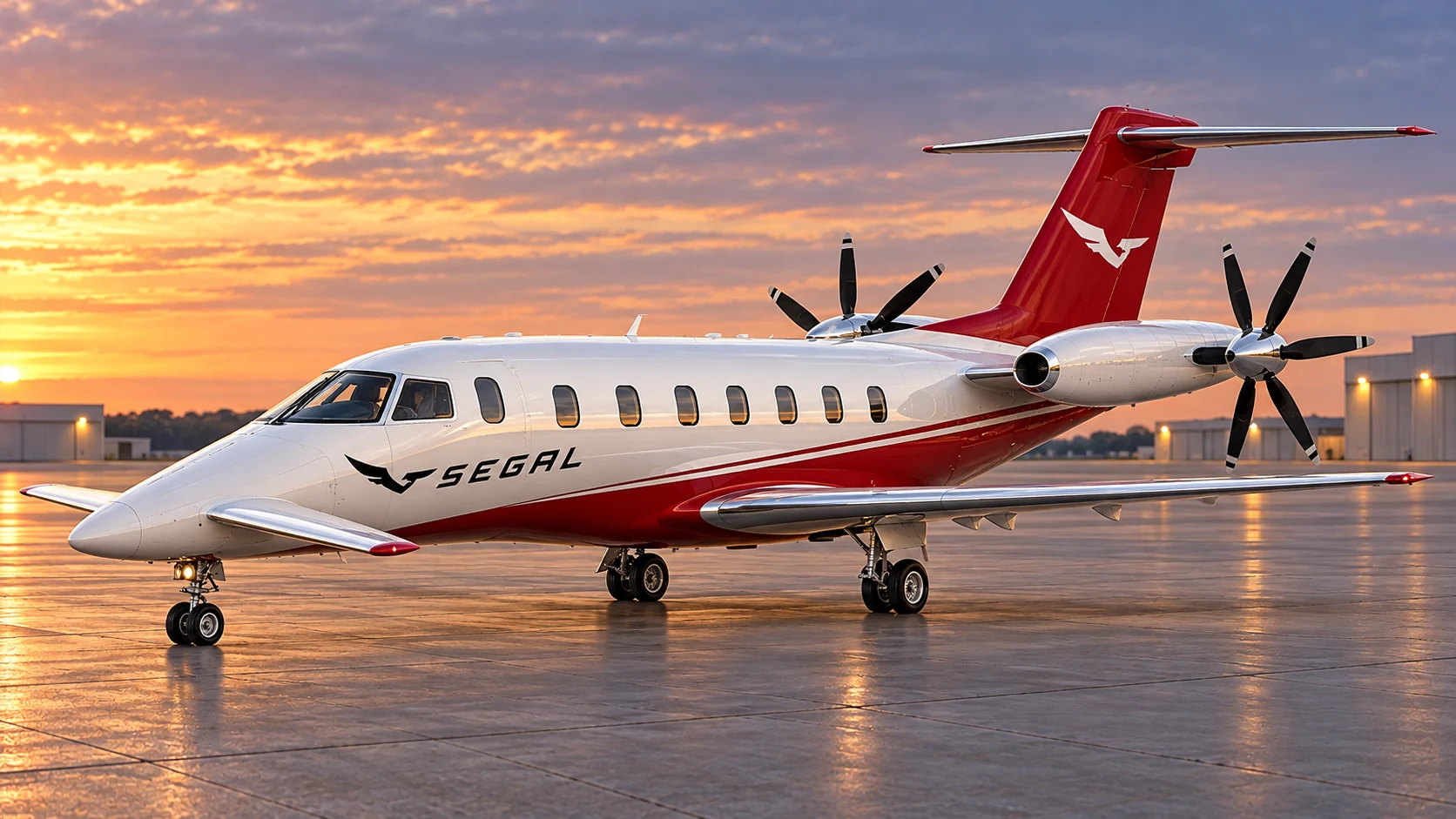Piaggio Avanti EVO in Segal livery, front three-quarter — illustrative rendering